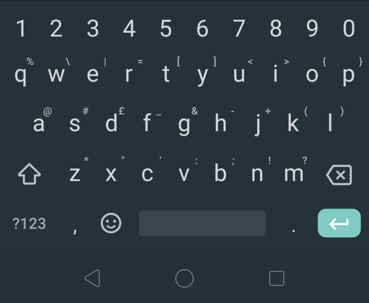 Gboard keyboard with each long-press symbol shown above its corresponding letter key